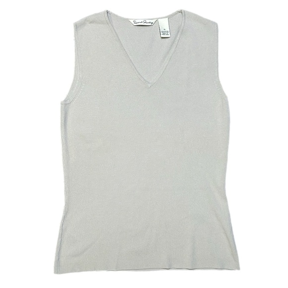 Susan Bristol Tops - Vintage French Laundry Tan Gray V-Neck Sleeveless Top